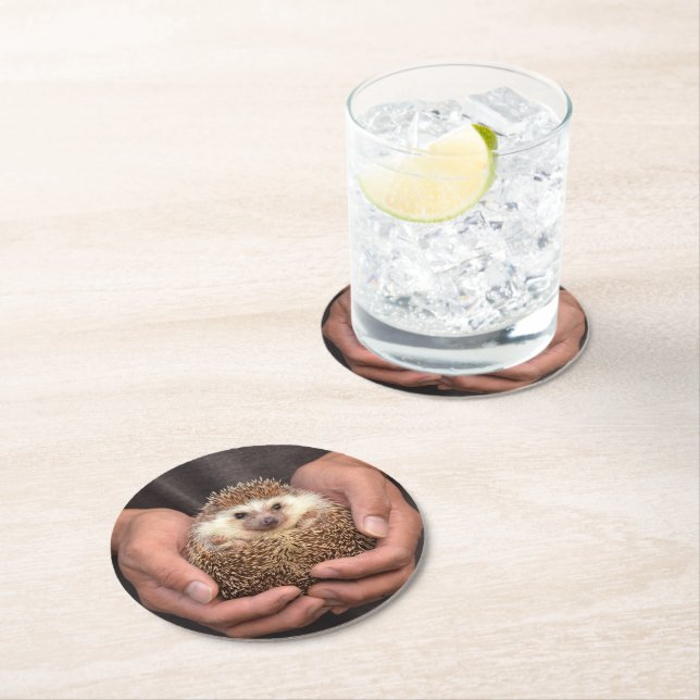 Cute Hedgehog Faux Rose Gold Coaster (Insitu)
