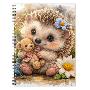 Cute Hedgehog Floral Spiral Notebook