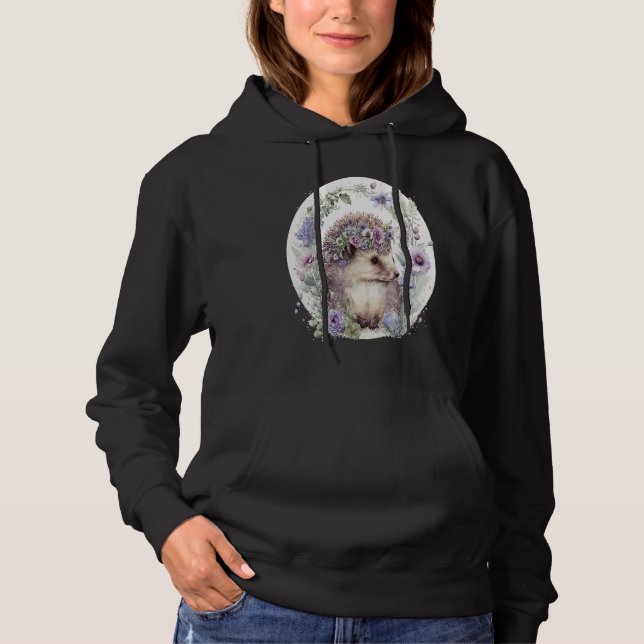 Cute Hedgehog Flower Crown Floral Animal Hoodie (Front)