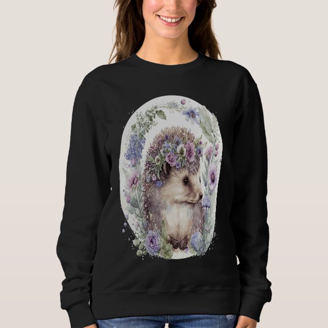 Cute Hedgehog Flower Crown Floral Animal Sweatshirt (Front)