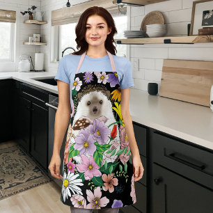 Cute Hedgehog Flowers Apron