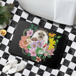 Cute Hedgehog Flowers Bath Mat