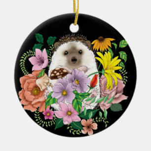 Cute Hedgehog Flowers Ceramic Ornament
