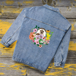 Cute Hedgehog Flowers Denim Jacket