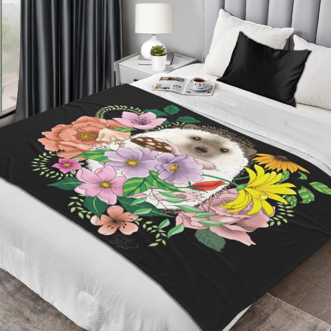 Cute Hedgehog Flowers Fleece Blanket (Creator Uploaded)