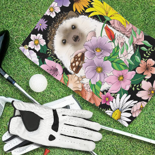 Cute Hedgehog Flowers Golf Towel