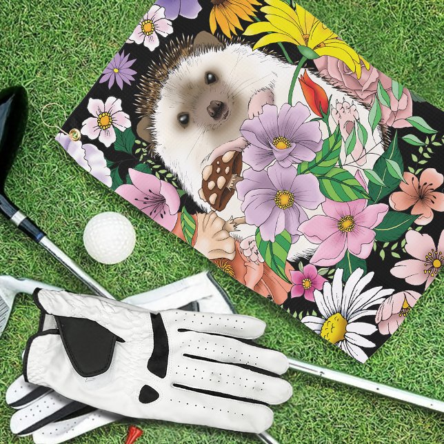 Cute Hedgehog Flowers Golf Towel (Creator Uploaded)
