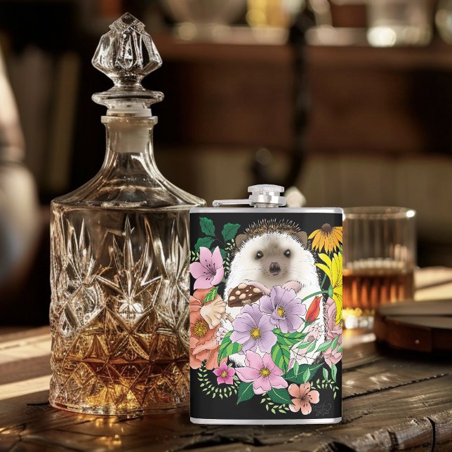 Cute Hedgehog Flowers Hip Flask (Creator Uploaded)