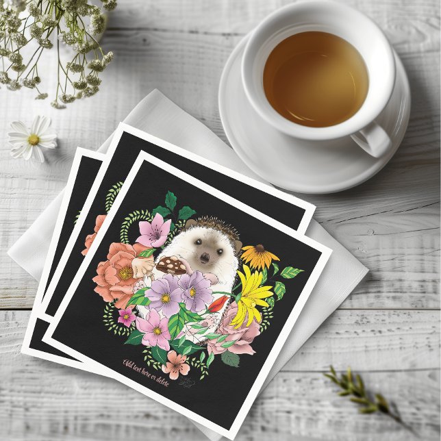 Cute Hedgehog Flowers Napkin (Creator Uploaded)