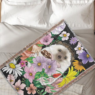 Cute Hedgehog Flowers Throw Blanket