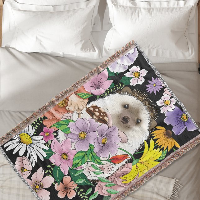 Cute Hedgehog Flowers Throw Blanket (Creator Uploaded)