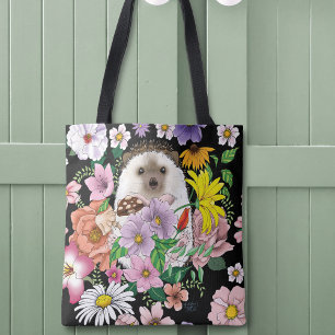 Cute Hedgehog Flowers Tote Bag
