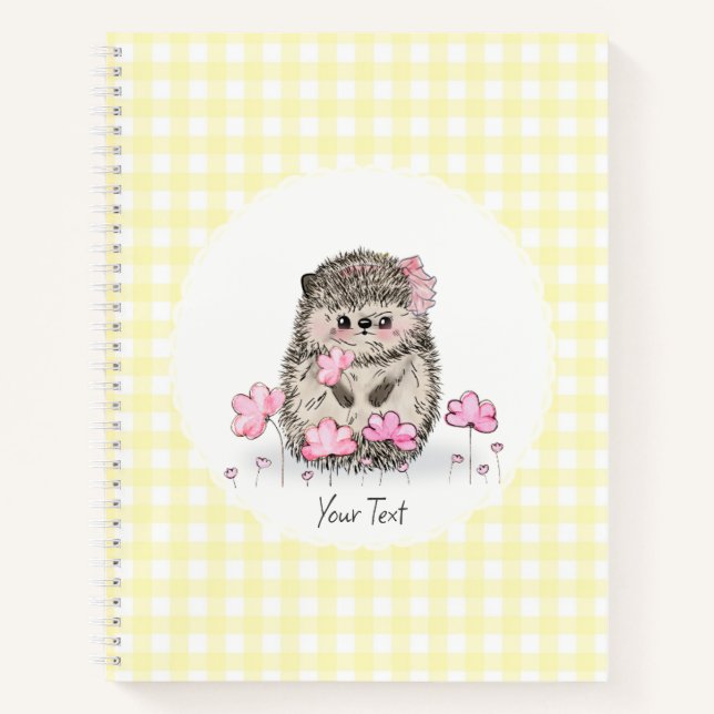 Cute Hedgehog Flowers Yellow Pattern  Notebook (Front)