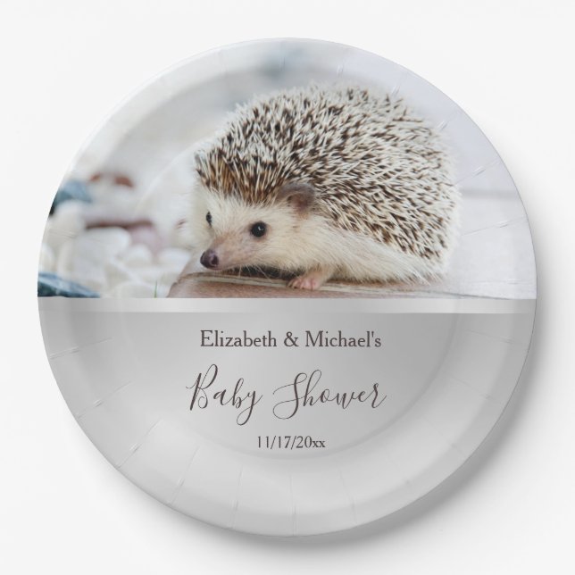 Cute Hedgehog Gender Neutral Baby Shower Paper Plate (Front)
