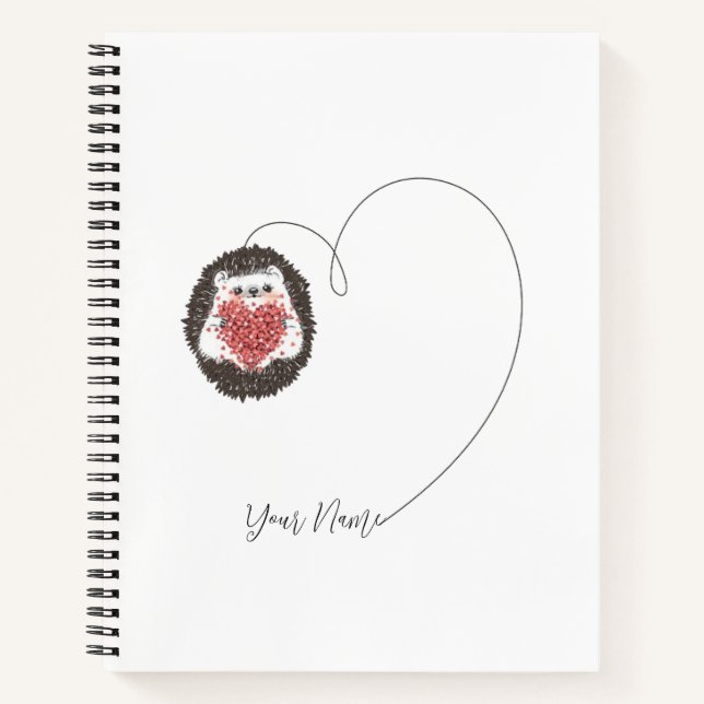Cute Hedgehog Heart Black White Notebook (Front)