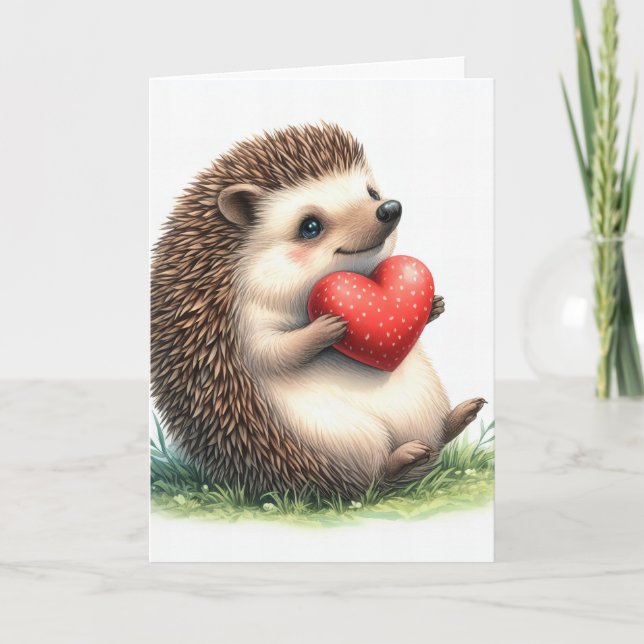 Cute Hedgehog Heart Valentine's Day Holiday Card (Front)