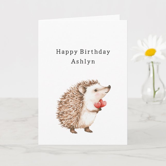 Cute Hedgehog Hearts Birthday Card (Small Plant)
