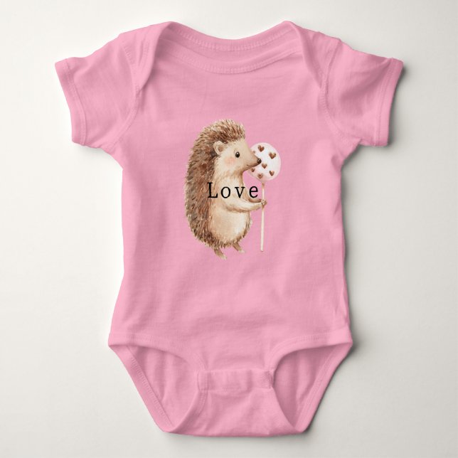 Cute Hedgehog Hearts Love Baby Bodysuit (Front)