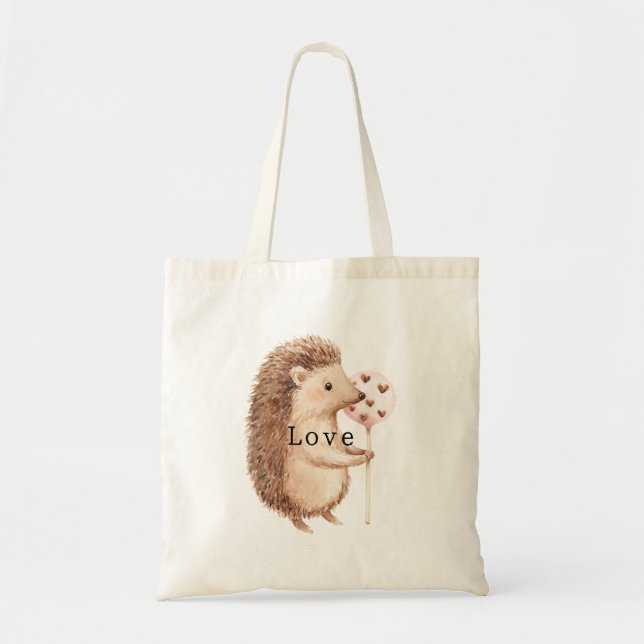 Cute Hedgehog Hearts Love Tote Bag (Front)