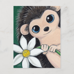 Cute Hedgehog Holding Flower Postcard