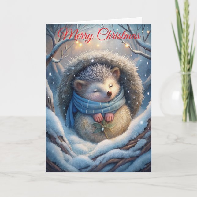 Cute Hedgehog Holiday Card (Front)