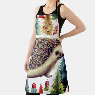 Cute Hedgehog Holiday Trees Apron