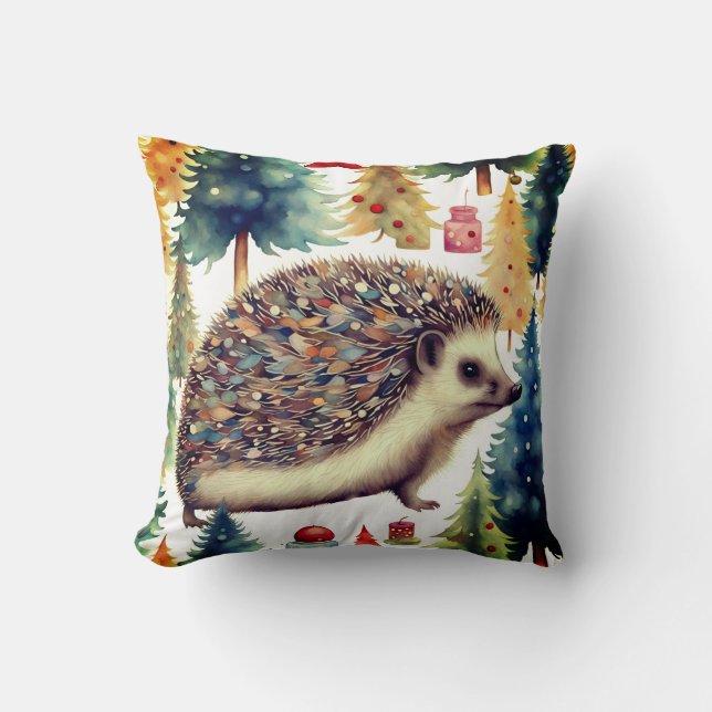 Cute Hedgehog Holiday Trees  Cushion (Front)