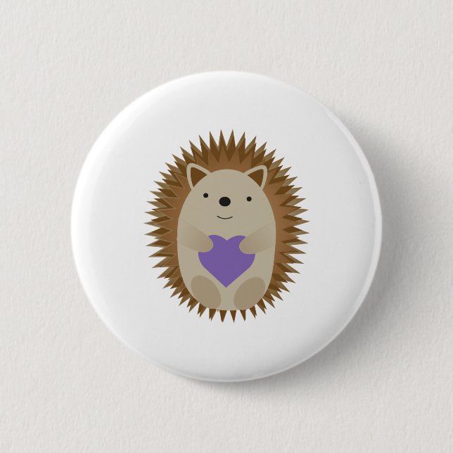 Cute Hedgehog Holidng a Purple Heart 6 Cm Round Badge (Front)