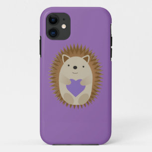 Cute Hedgehog Holidng a Purple Heart iPhone 11 Case