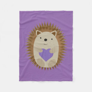 Cute Hedgehog Holidng a Purple Heart Fleece Blanket