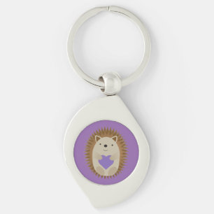 Cute Hedgehog Holidng a Purple Heart Key Ring