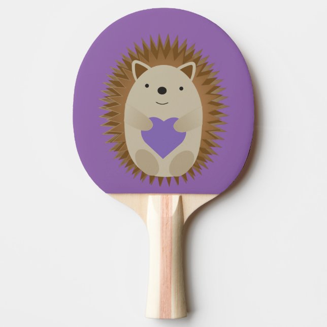 Cute Hedgehog Holidng a Purple Heart Ping Pong Paddle (Front)