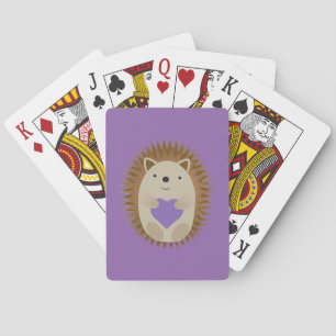 Cute Hedgehog Holidng a Purple Heart Playing Cards