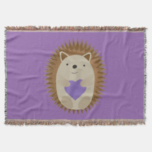 Cute Hedgehog Holidng a Purple Heart Throw Blanket