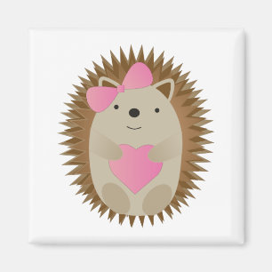 Cute Hedgehog Hugging a Pink Heart Magnet
