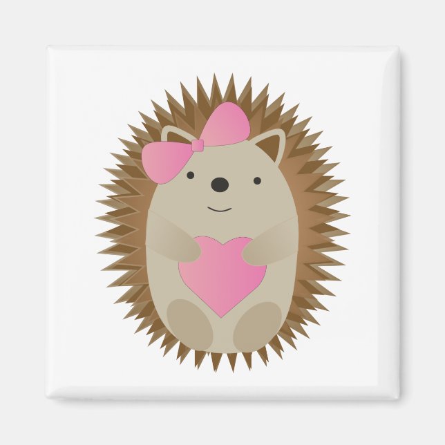 Cute Hedgehog Hugging a Pink Heart Magnet (Front)