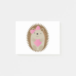 Cute Hedgehog Hugging a Pink Heart Post-it Notes