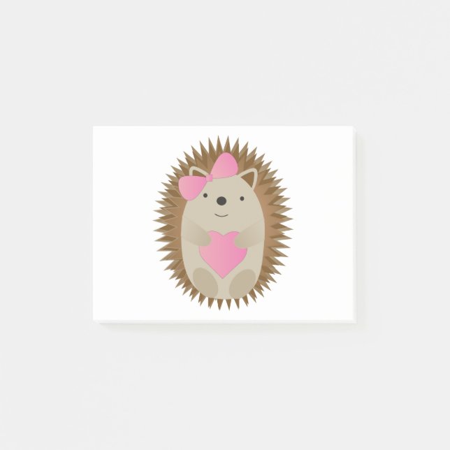 Cute Hedgehog Hugging a Pink Heart Post-it Notes (Front)
