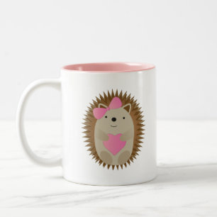 Cute Hedgehog Hugging a Pink Heart Two-Tone Coffee Mug