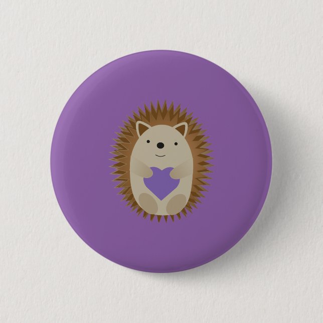 Cute Hedgehog Hugging a Purple Heart 6 Cm Round Badge (Front)