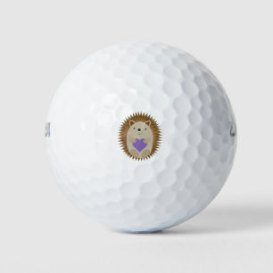 Cute Hedgehog Hugging a Purple Heart Golf Balls