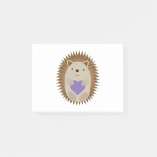 Cute Hedgehog Hugging a Purple Heart Post-it Notes