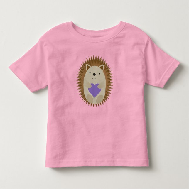 Cute Hedgehog Hugging a Purple Heart Toddler T-Shirt (Front)