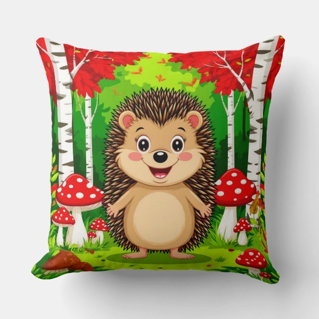 Cute Hedgehog in a Bright Forest Cushion (Front)