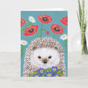 Cute Hedgehog in flower garden Card