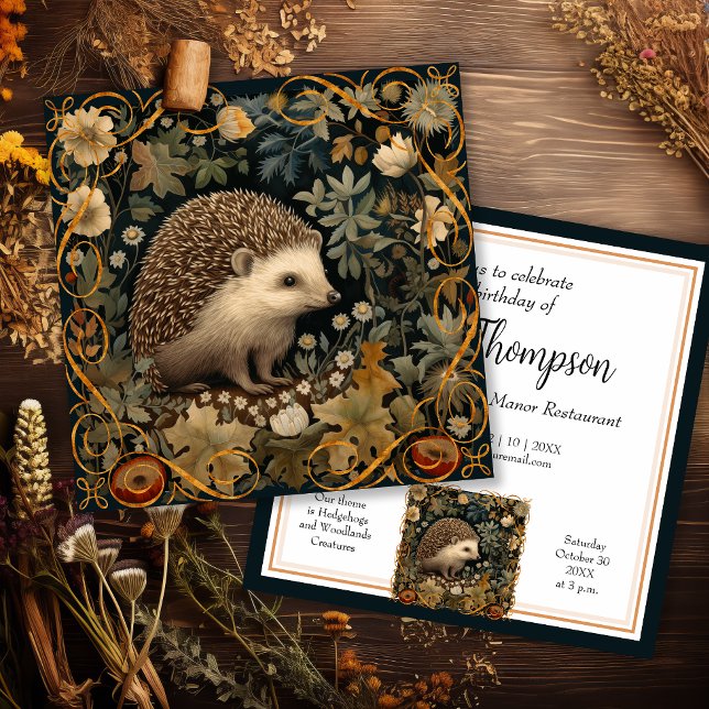 Cute Hedgehog in the Style of William Morris Invitation (Creator Uploaded)