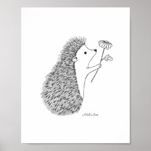 Cute Hedgehog Ink Drawing Poster Woodland Animal