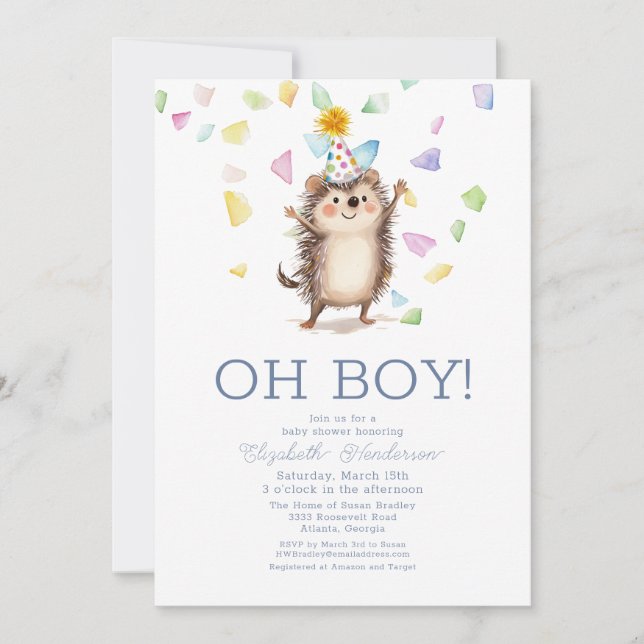 Cute Hedgehog It's A Boy Baby Shower Invitation (Front)