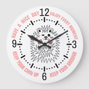Cute Hedgehog. Keep Your Chin Up! Inspirational Large Clock