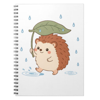 Cute Hedgehog Leaf Umbrella Rainy Day Notebook